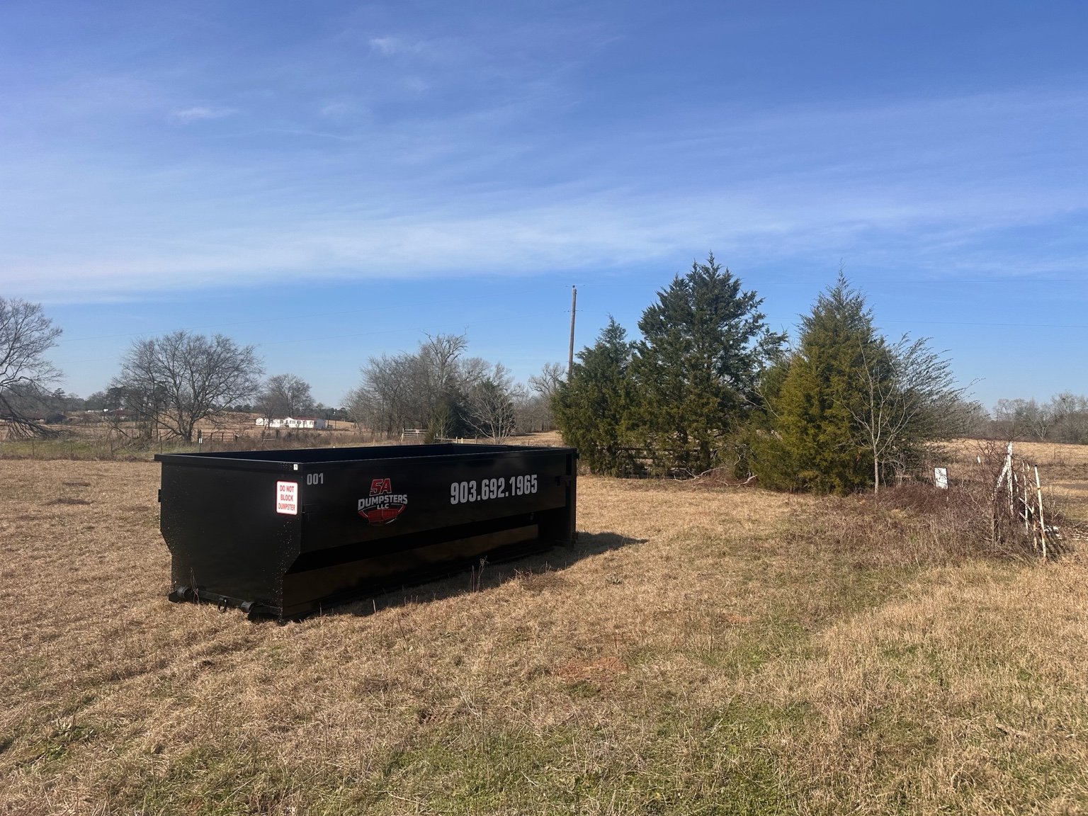 20 yard dumpster placed on property